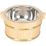 Luxshiny Secchio in Legno Naturale per Riso Cotto da 16 Cm, Contenitore per Servire Sushi e Insalate, Secchio per Alimenti Coreani e Giapponesi Apertura Larga e Bordi Lisci, per Uso