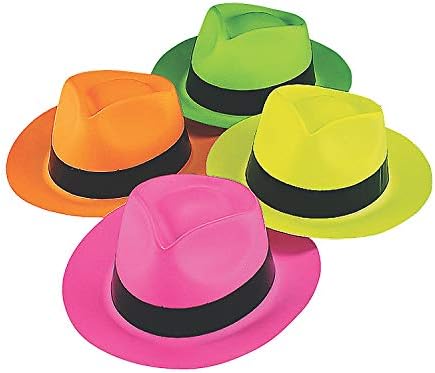 Fun Express Neon Color Plastic Gangster Hats for Party, 12 Pieces image 2