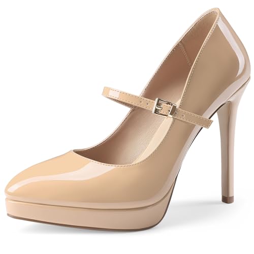 Oh Mispares Women’s Stiletto High Heels Thin Platform Styling Pointed Toe Mary Jane Style Summer Dress Pumps 5 inch Trendy Office Wear Shoes