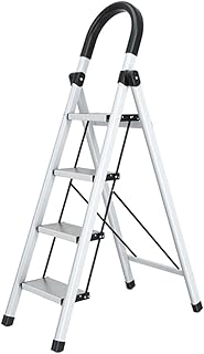 Ladder Step Ladders Step Ladder 4 Step Folding Step Stool with Rubber Hand Grip & Anti-Slip Wide Pedal Yellow Portable Aluminum Ladder for Adults Portable Step Stool
