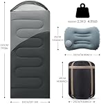 Sleeping Bags for Adults & Kids Lightweight Waterproof 3-4 Season Warm with Inflatable Pillow–Compact Portable Sleeping Bag for Cold Weather Camping, Hiking, Travel, Indoor/Outdoor Use