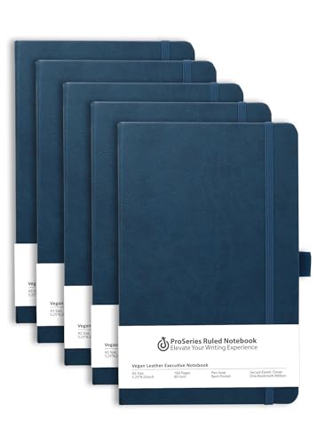 Image of DOODLE Pack of 5 A5 Executive PU Leather Hardbound Notebooks - 160 Ruled Pages Each, 80 GSM | Pen Loop, Ribbon Bookmark, Elastic Band | Professional Office Diary for Men & Women - Black