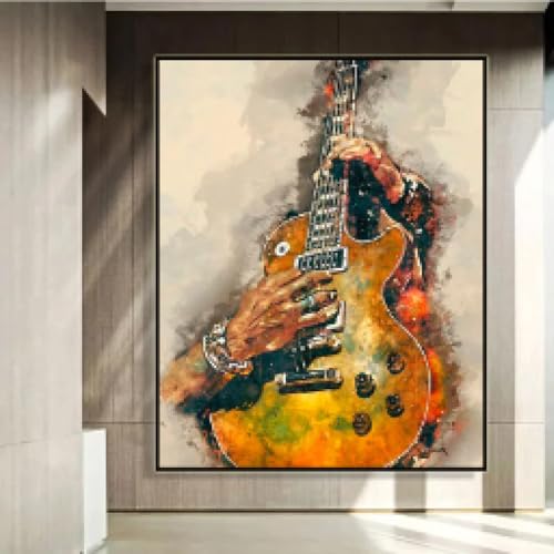 Peinture sur toile grand format resoudre mur vide salon deco instruments de musique guitare