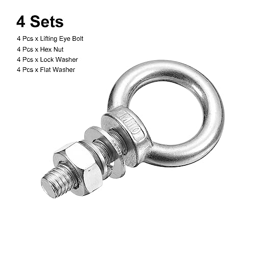 Image of uxcell Lifting Eye Bolt, 4 Sets M10x30mm Eye Bolt with Nut Washer 304 Stainless Steel Shoulder Lifting Ring Eye Bolt for Hanging Item