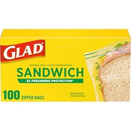 Glad Zipper Food Storage Plastic Bags, Sandwich, 100 Count (Package May Vary)