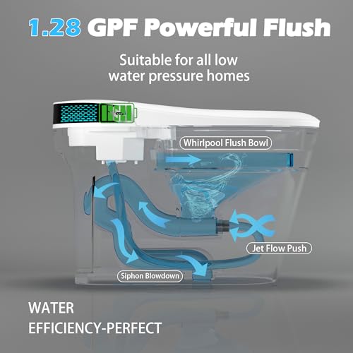 WinZo Smart Toilet, Modern Smart Toilet with Bidet Built In with Foot Kick, Tankless Toilets Auto Open/Close Lid with Dryer, ADA Comfort Height Heat Seat, Instant Warm Water, Power Outage and Flush Black miniatura 6