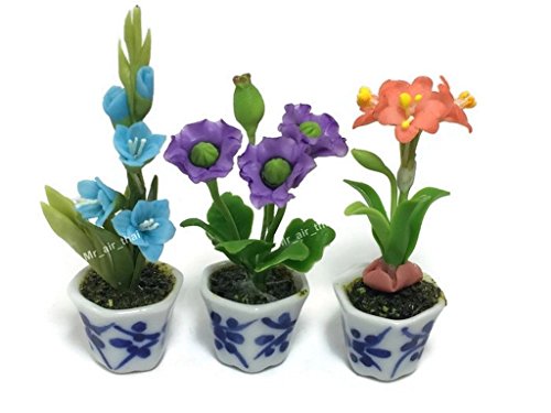 3Pc Miniature Flower Clay Dollhouse Fairy Garden Mini Plant Trees Ceramic Paint Furniture Bundles Artificial Flowers Tiny Orchid #081 #TOP21