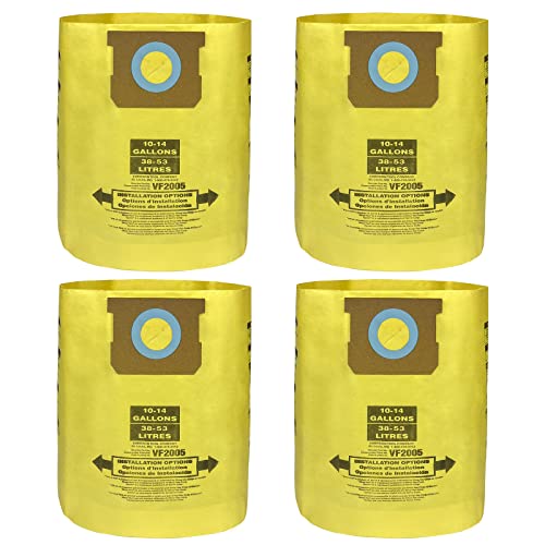 4 Pack Fit for Shop Vac Bags 10-14 Gallon- Type F 90662 Type I 90672 VF2005 -High Efficiency Disposable Fine Dust Collection Vacuum Filter Bags Double Layer Reinforced