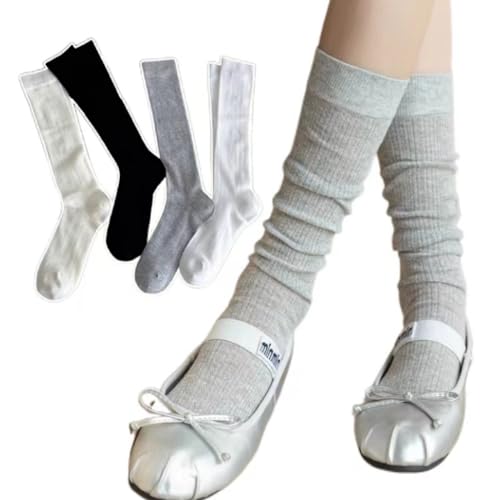 4 Pairs Women's Summer Cotton Socks, Ballet-Inspired Thin Mesh Netted Knee-Highs Ruffle Socks