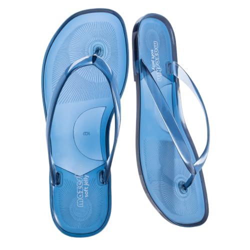 mazeskin Womens Soft Jelly Flip Flops Square Thong Sandals Navy Blue US7