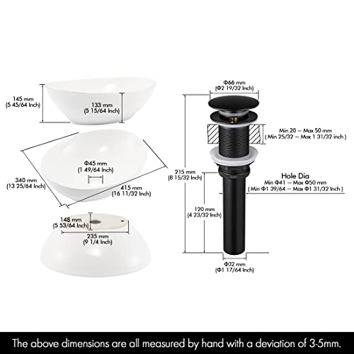 Kes Ceramic Vessel Sink And Bathroom Sink Drain Strainer Combo, Ovel White Bathroom Sink And Black Sink Drain, Egg Shape Sink Bowl Above Counter With Pop Up Drain Without Overflow, Bvs124+S2008D-Bk #TOP5
