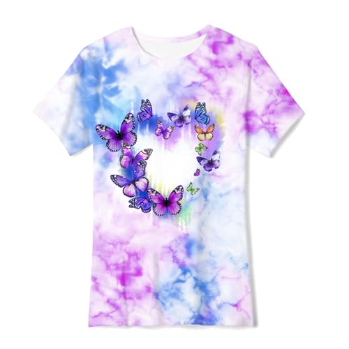Image of SunFoucs Girls Kids Shirts Size 5-12 Tie Dye Casual Tshirt Short Sleeve Crewneck Tee Top | Short Sleeve Rainbow Tee Top