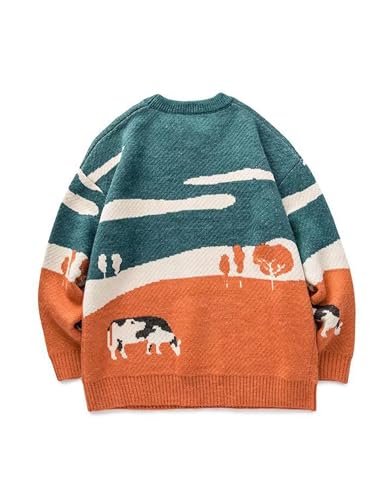 Vamtac Mens Oversized Sweater Vintage Graphic Pullover Crewneck Knit Jumper Y2K Unisex Streetwear 2025 Fall Tops