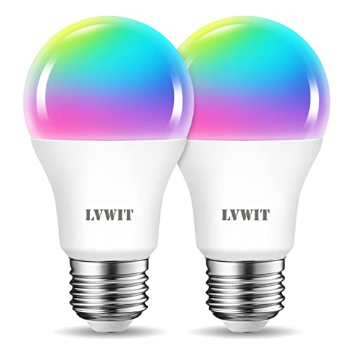 LVWIT Smart Lampe E27 Alexa WLAN Glühbirnen Bluetooth Wifi LED RGB Kompatibel mit Amazon Echo und Echo Dot, Google Assistant Dimmbares Mehreren Farben A60 806LM 8.5w ersetzt 60W Leuchtmittel, 2 Stück