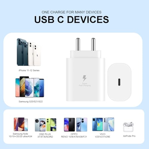 Image of Candytech 25W Superfast Adapter | Fast Charging for Samsung Smartphones, iPhone 15 /14 /13 /12 /11 /X & Pro Series & Other Type-C Devices BIS Certified
