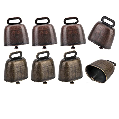 8 Pieza Cencerros de Metal Campana Vintage cascabeles para bricolaje Vintage Campana Vaca Cencerros de Bronce Apto para Ovinos, Equinos, Mascotas Pequeñas, Bovinos y Adornos Cover