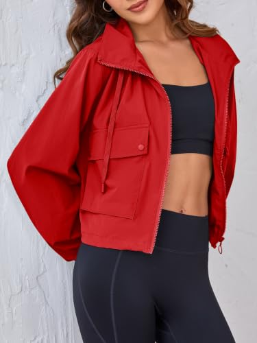 Tankaneo Womens Cropped Military Jackets Hooded Long Sleeve Zipper Anorak Coat with Pockets — view 2