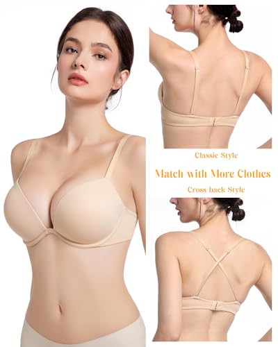 HACI Women's Push Up Bra Plunge Deep V Thick Padded Underwire Seamless Multiway Add 2 Cups3