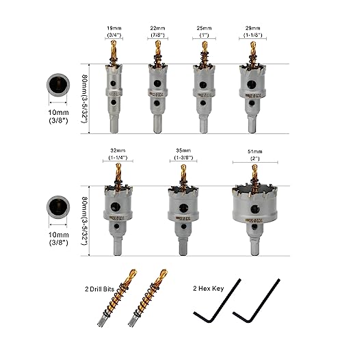 dashap 9PCS Hole Saw Kit with Case, Tungsten Carbide Tipped Hole Saw Set, Metal Hole Saw with Drill Bits, Cutting Diameter3/4'' to 2''