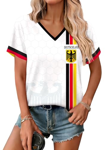 Damen T-Shirt Fußball Cup 2026 - Match Day Fan-Shirt - Kurzarm Grafik Oberteil Schwarz-Rot-Gold Deutschland A3 M