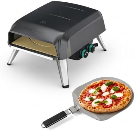 Jamie Oliver by Tefal Pizzaofen mit drehbarem Pizzastein, Pizzaofen für Zuhause, Gas-Pizzaofen, 360° drehbarer Stein, kompaktes Design, inkl. Pizzaschaufel, JM4168D0
