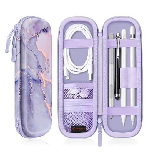 Fintie Holder Case for Apple Pencil (1st and 2nd Generation), PU Leather Protective Carrying Bag Sleeve Compatible with Apple Pen Accessories, USB Cable, Samsung Stylus, Lilac Marble
