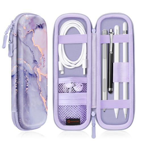 Fintie Holder Case for Apple Pencil Pro, Apple Pencil (USB-C / 1st / 2nd Generation), PU Leather Carrying Bag Sleeve Compatible with Pen, USB Cable, Samsung Stylus, Lilac Marble
