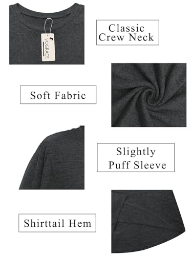 Image of VOGRACE Womens-Plus-Size-Tops Crew Neck Puff Sleeve Shirts Casual Tunic Sweatshirts XL-5XL