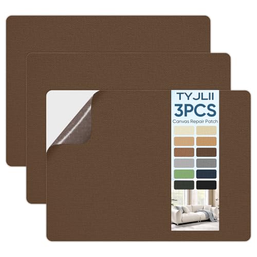 TYJLII Canvas Repair Patch，Waterproof Self Adhesive Fabric Patch for Tent,Boat Cover,Canopy,Umbrella,Furniture Cover,Awning,Luggage,Couch.(8.3″ x 11″-Brown)