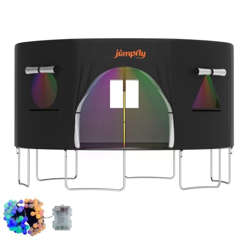 jumpfly 14FT Trampoline Tent for Kids(Tent Only),Fit for 6 Straight Poles Round Trampolines,Trampolien Shade Cover with LED Light, Trampolien Accessories, Anti-Tear, Black
