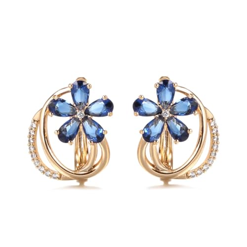 Bijoux vintage femme or rose 585 : fleur tige zircon naturel bleu