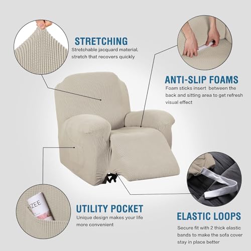 Image of H.VERSAILTEX Super Stretch Recliner Cover Recliner Couch Covers Recliner Chair Cover Form Fitted Non Slip Reclining Slipcovers for Standard Large Recliner, Soft Thick (1 Pack, Island Fossi)