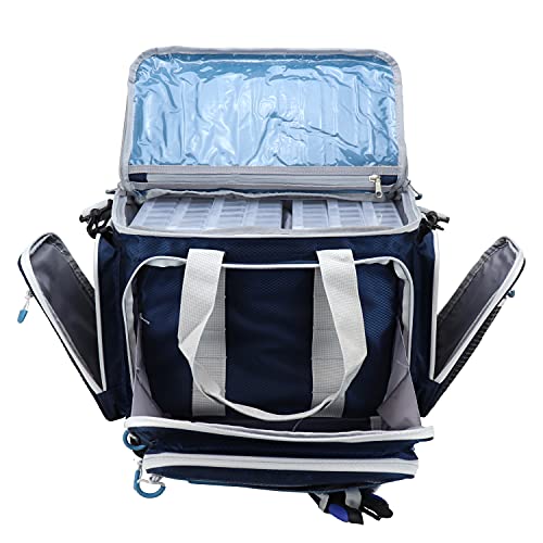 Osage River Medium Fishing Tackle Bag With 7 Tackle Boxes, Saltwater Fishing Gear Bag, Waterproof Non-Slip Bottom, Padded Shoulder Strap, And Fishing Pliers, Fishing Gifts For Men, Navy #TOP1