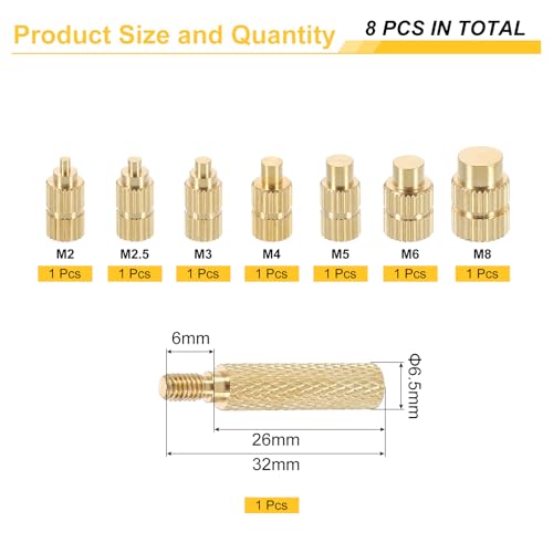 Image of uxcell 8 Pcs Heat Set Insert Tips for Threaded Inserts M2 M2.5 M3 M4 M5 M6 M8 Soldering Irons Threaded Inserts Tool for 3D Printing Components and Plastic Parts