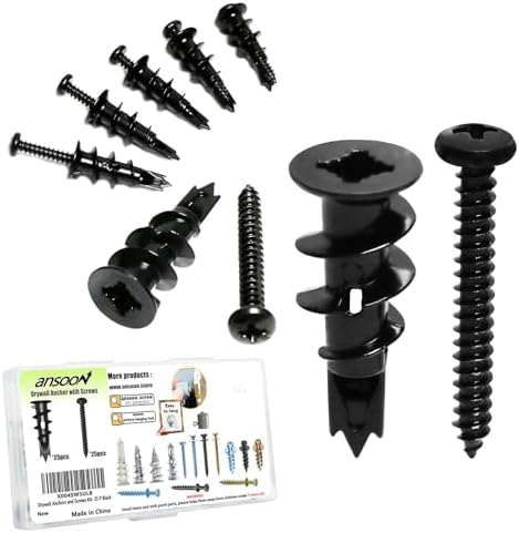 50Pcs #8 Self Drilling Metal Drywall Anchors and Screws kit, 25 Heavy Duty Hollow Sheetrock Anchors + 25 1-1/4'' Screw, No Pre Drill Hole Required - Hold 75lbs for Wall Hanging and Mounting