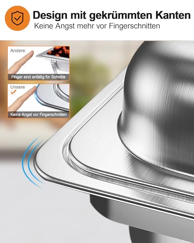 WENMILY Chafing Dish Buffet Set 9L[Robust und hochwertig],6pcs Edelstahl Warmhaltebehälter[Rollrand-Design],Speisenwärmer für Catering Buffet und Party (Quadrat Silber - 6er Sets 2×1+2×1/2+3×1/3GN)