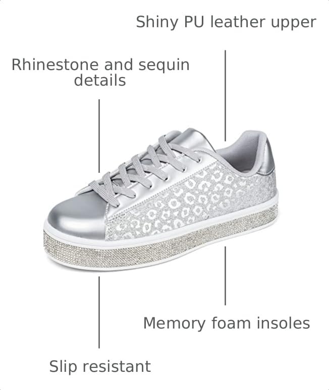 Image of UUBARIS Women's Glitter Tennis Sneakers Neon Dressy Sparkly Sneakers Rhinestone Bling Wedding Bridal Shoes Shiny Sequin Shoes