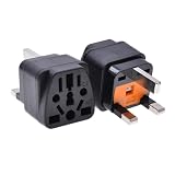 2-Pack Toptekits Universal Travel Plug Adapter, UK Type G with 13A Fuse, International to UK Plug Converter(Black, UK with Fuse Type G)