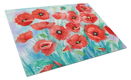 Caroline's Treasures IBD0258LCB Tabla de Cortar de Vidrio Decorativa Grande con Diseño Poppies, Vidrio Templado miniatura 1