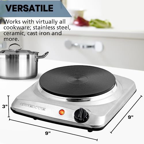 Ovente Electric Countertop Single Burner, 1000W Cooktop With 7.25 Inch Cast Iron Hot Plate, 5 Level Temperature Controls, Compact Cooking Stove And Easy To Clean Stainless Steel Base, Silver Bgs101S #TOP4