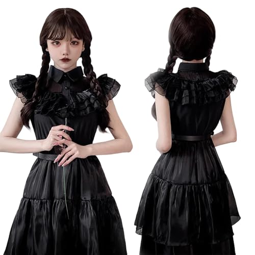 [シダーエイト] ウェンズデー コスプレ ドレス ハロウィン イベント 仮装 衣装 アダムス・ファミリー ゴスロリ ワンピース コスチューム (ウィッグなし, 160㎝)のサムネイル