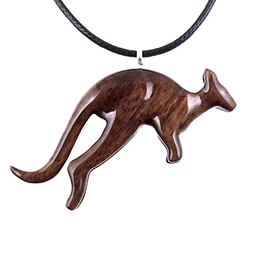 Kangaroo Necklace Pendant, Spirit Wooden Animal Jewelry For Men Women Hand Carved In Granadillo Exotic Wood #TOP7