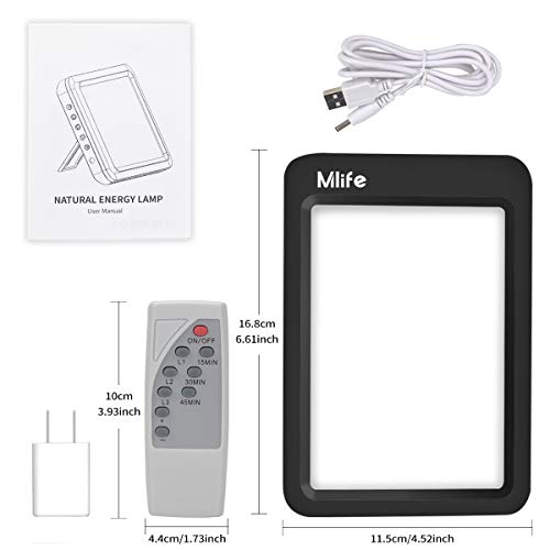 Mlife Light Therapy Lamp - 10000 LUX LED Dimmable Brightness Levels and 3 Color Therapy Light with Remote Control - Portable Sunlight Light Mimic Lamp, Black - Thumbnail 5