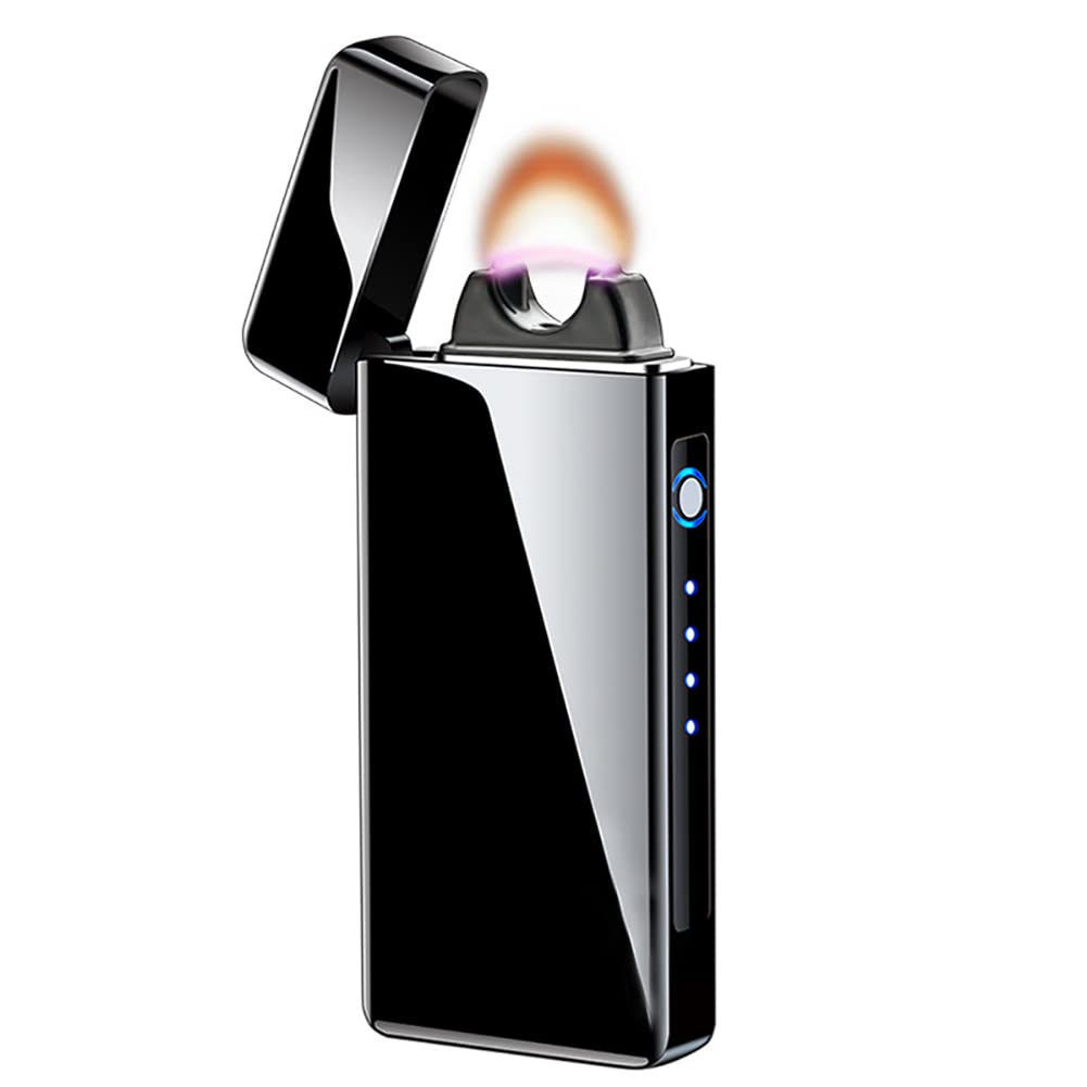 YOZWOO Electric Lighter Rechargeable, High Power Flame Arc Lighter, USB Lighters with LED Battery Indicator, Windproof Electronic Lighters for Candle Camping with Gift Box (Black)