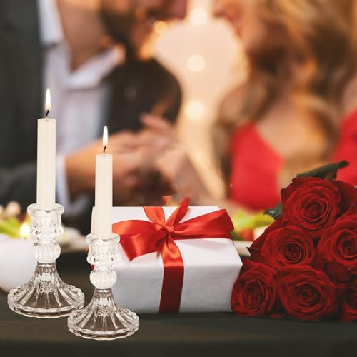 Sudifor 12 Pack Glass Candlestick Holders- Clear Taper Stripe Candle Holders For Candlesticks thumb #6