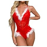 EVAEVA Damen Weihnachten Unterwäsche Negligee Babydoll Reizvolle Set Frauen Unterwäsche Weihnachtsunterwäsche Frauen Mode Spitze Rollenspiel Spitze BH und Slip Reizwäsche Push up BH Panty