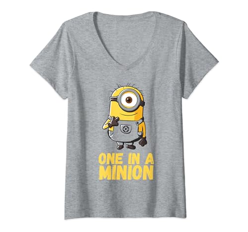 Despicable Me Minions One In A Minion Yellow Text Portrait V-Neck T-Shirt