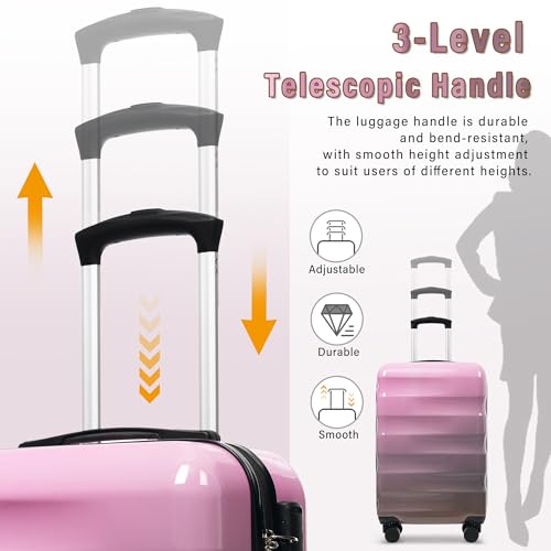 20" Carry On Luggage with Cup Holder, Suitcases with Wheels, 2 Piece Set Carryon Suitcase, ABS+PC Material, TSA Lock, Back To School Suitcase, Women Men (Pink and Gray)4