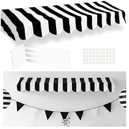 Tallew Circus Carnival Awning Decor Carnival Tent Black White Striped Banner 3D Waterproof Awning Wall Decor 57.5''x 9'' Circus Party Supplies for Birthday Christmas Mardi Gras Games Props