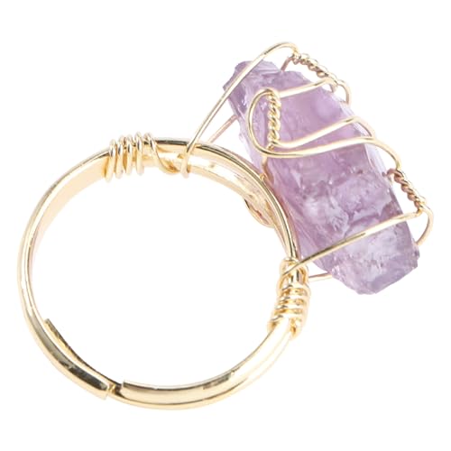 WHZHDMA Natural Crystal Adjustable Womans Chic Finger Amethyst for Women Split Ring Memorial Jewelry Gemstone Rings Purple